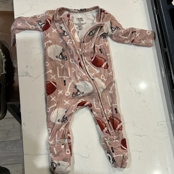Brown Football Print Kids One Piece by Little Bipsy - Picture 3 of 3